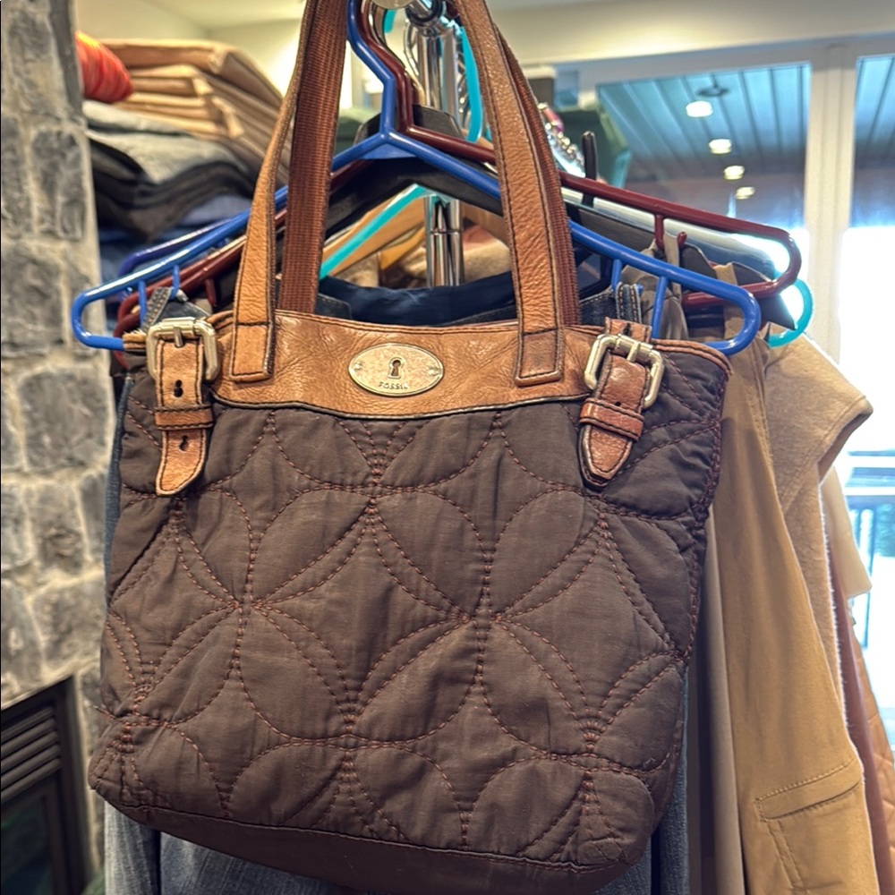 Fossil Brown Quilted Tote Bag